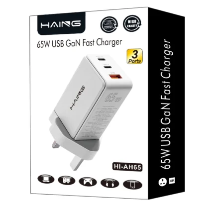 Haing 65W PD 3.0 GaN Charger Type C Foldable Adapter with 3-Port